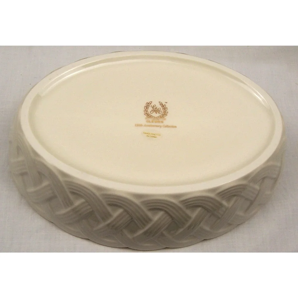 Lenox 120th Anniversary Lattice Bowl 8 Inch Oval Scalloped Ivory Gold